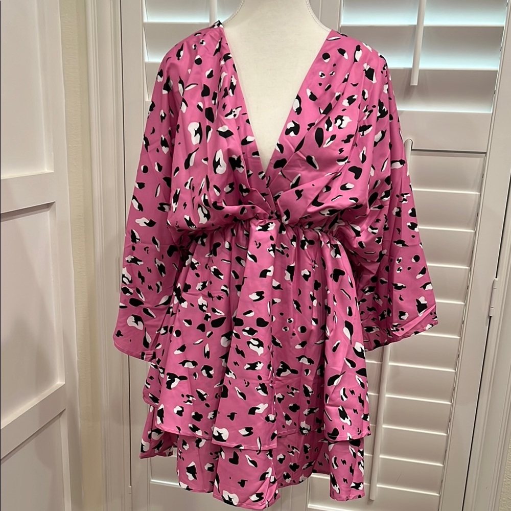 Pink Leopard Print Wrap Dress